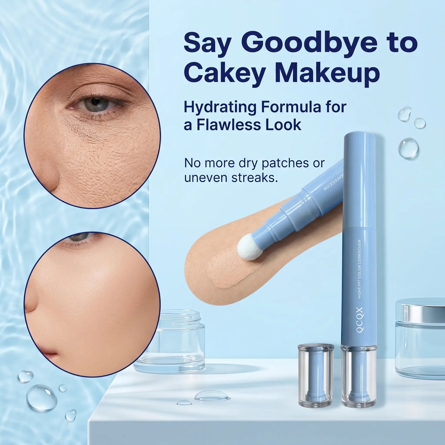 【Qcqx】Dual-Effect Concealer & Foundation Eye Concealer - 24-Hour Long-Lasting,High-Coverage Matte Finish.Korean Pressed Powder Foundation for a Flawless Complexion. Covers Acne Marks, Sculpts the Nose, and Nourishes the Skin.