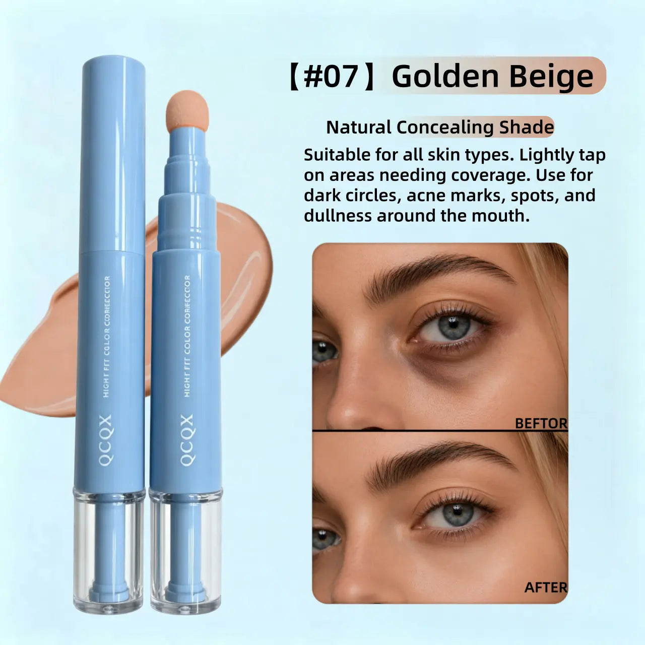 【Qcqx】Dual-Effect Concealer & Foundation Eye Concealer - 24-Hour Long-Lasting,High-Coverage Matte Finish.Korean Pressed Powder Foundation for a Flawless Complexion. Covers Acne Marks, Sculpts the Nose, and Nourishes the Skin.