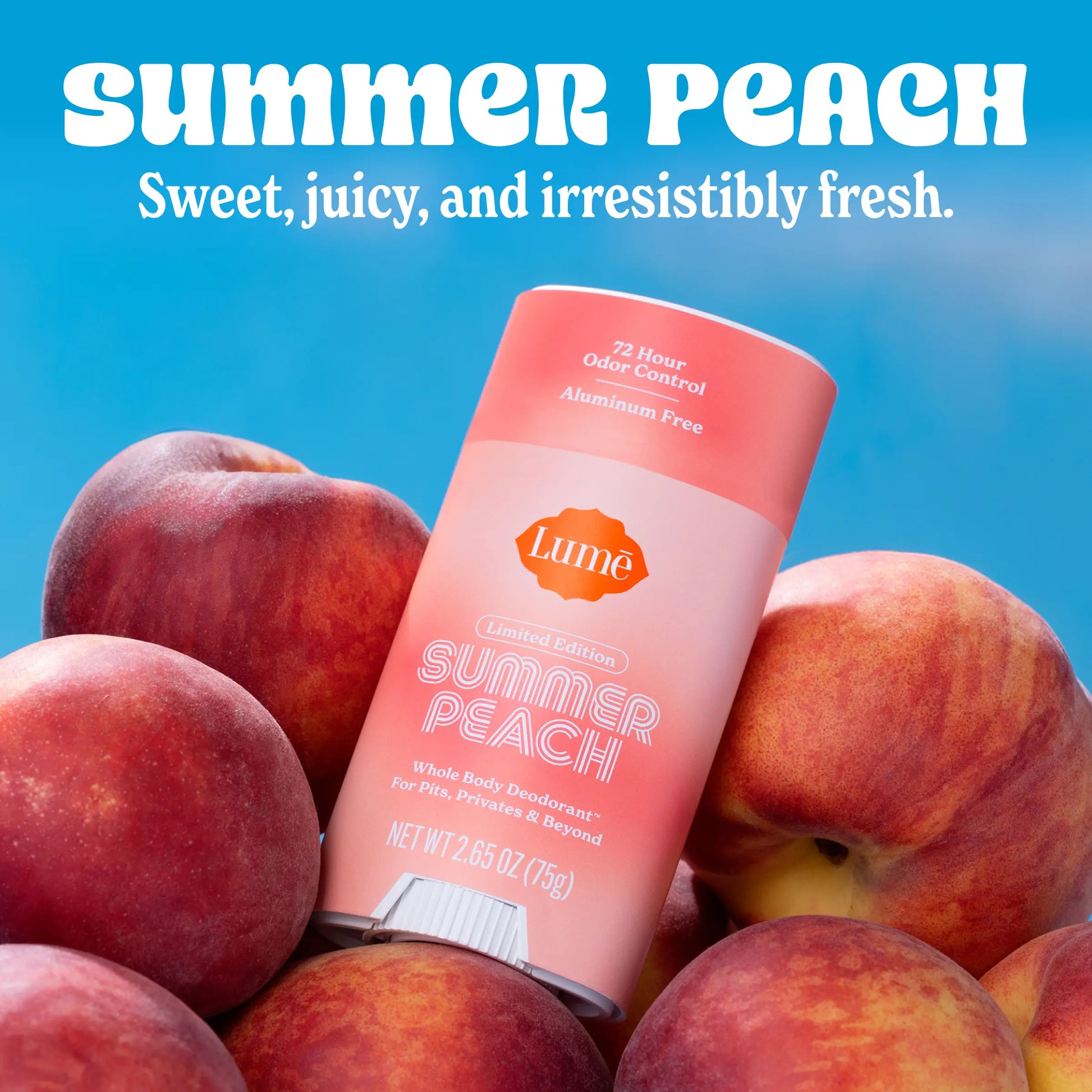 New! Lume'S Limited Edition Summer Peach Whole Body Deodorant - Aluminum Free with Mandelic Acid, up to 72 Hours of Odor Control