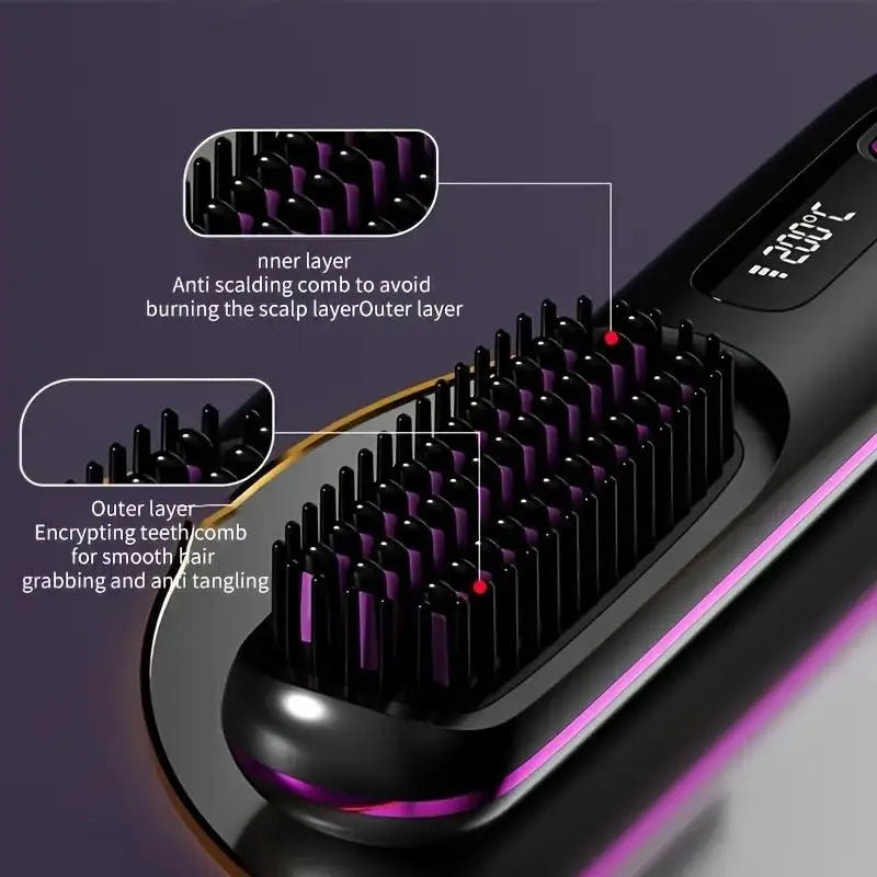 2026 Upgraded Straight Hair Comb, Portable Fashion Lazy Straightener, USB Rechargeable Flat Iron Clip, Wireless Straightening & Curling Comb