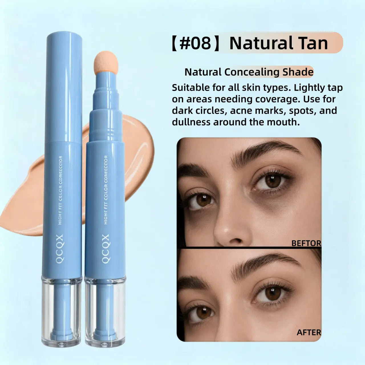 【Qcqx】Dual-Effect Concealer & Foundation Eye Concealer - 24-Hour Long-Lasting,High-Coverage Matte Finish.Korean Pressed Powder Foundation for a Flawless Complexion. Covers Acne Marks, Sculpts the Nose, and Nourishes the Skin.