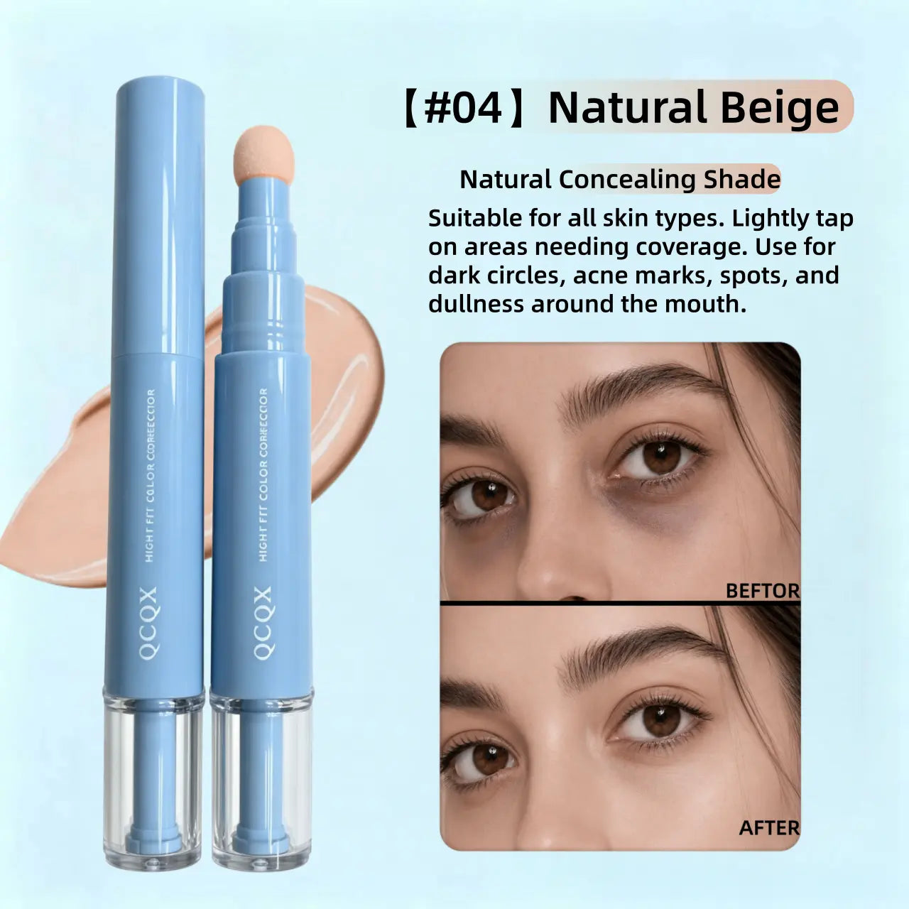 【Qcqx】Dual-Effect Concealer & Foundation Eye Concealer - 24-Hour Long-Lasting,High-Coverage Matte Finish.Korean Pressed Powder Foundation for a Flawless Complexion. Covers Acne Marks, Sculpts the Nose, and Nourishes the Skin.