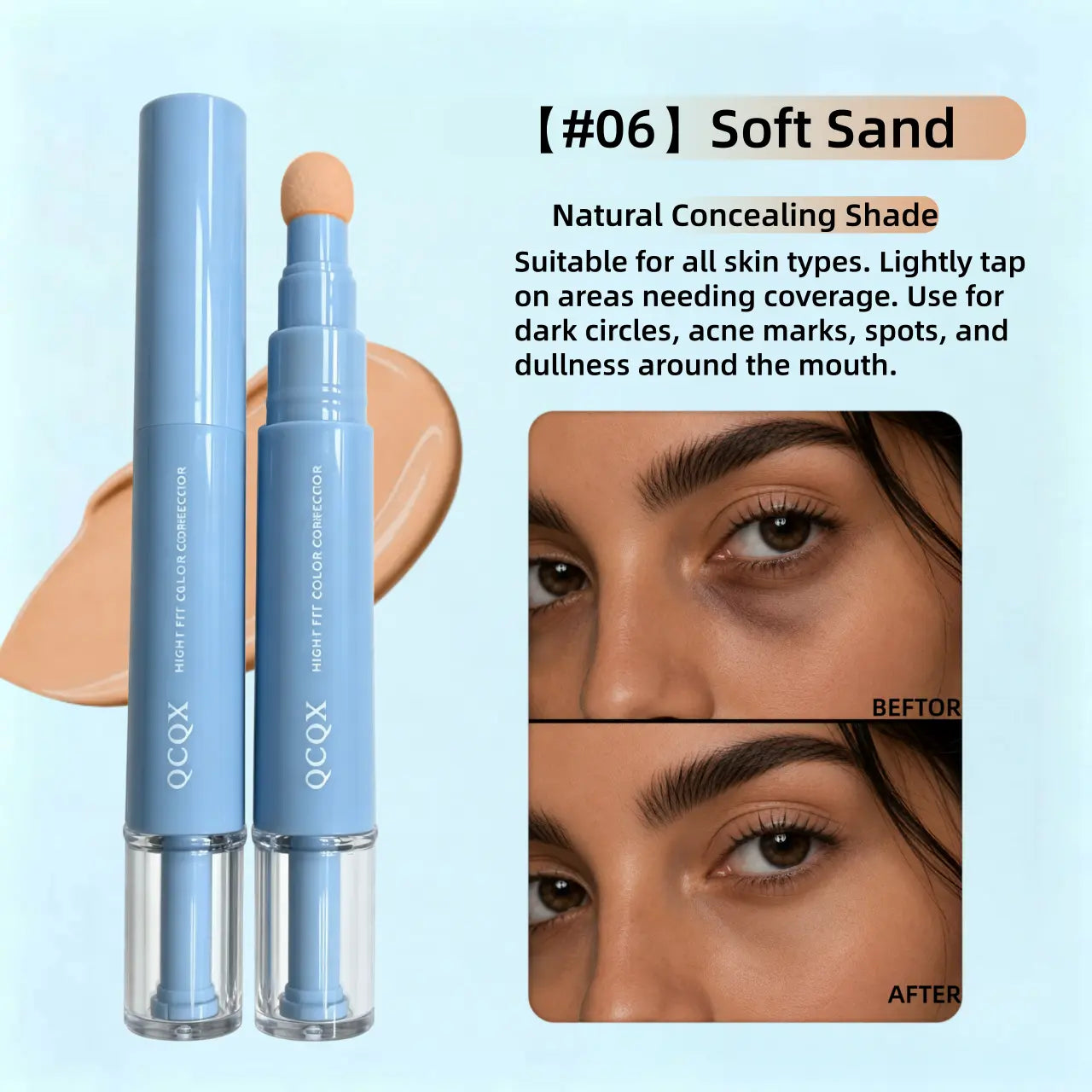 【Qcqx】Dual-Effect Concealer & Foundation Eye Concealer - 24-Hour Long-Lasting,High-Coverage Matte Finish.Korean Pressed Powder Foundation for a Flawless Complexion. Covers Acne Marks, Sculpts the Nose, and Nourishes the Skin.