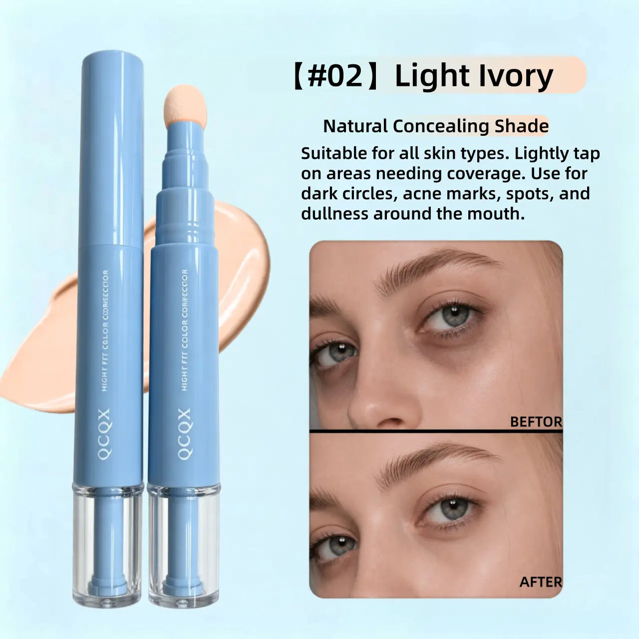 【Qcqx】Dual-Effect Concealer & Foundation Eye Concealer - 24-Hour Long-Lasting,High-Coverage Matte Finish.Korean Pressed Powder Foundation for a Flawless Complexion. Covers Acne Marks, Sculpts the Nose, and Nourishes the Skin.