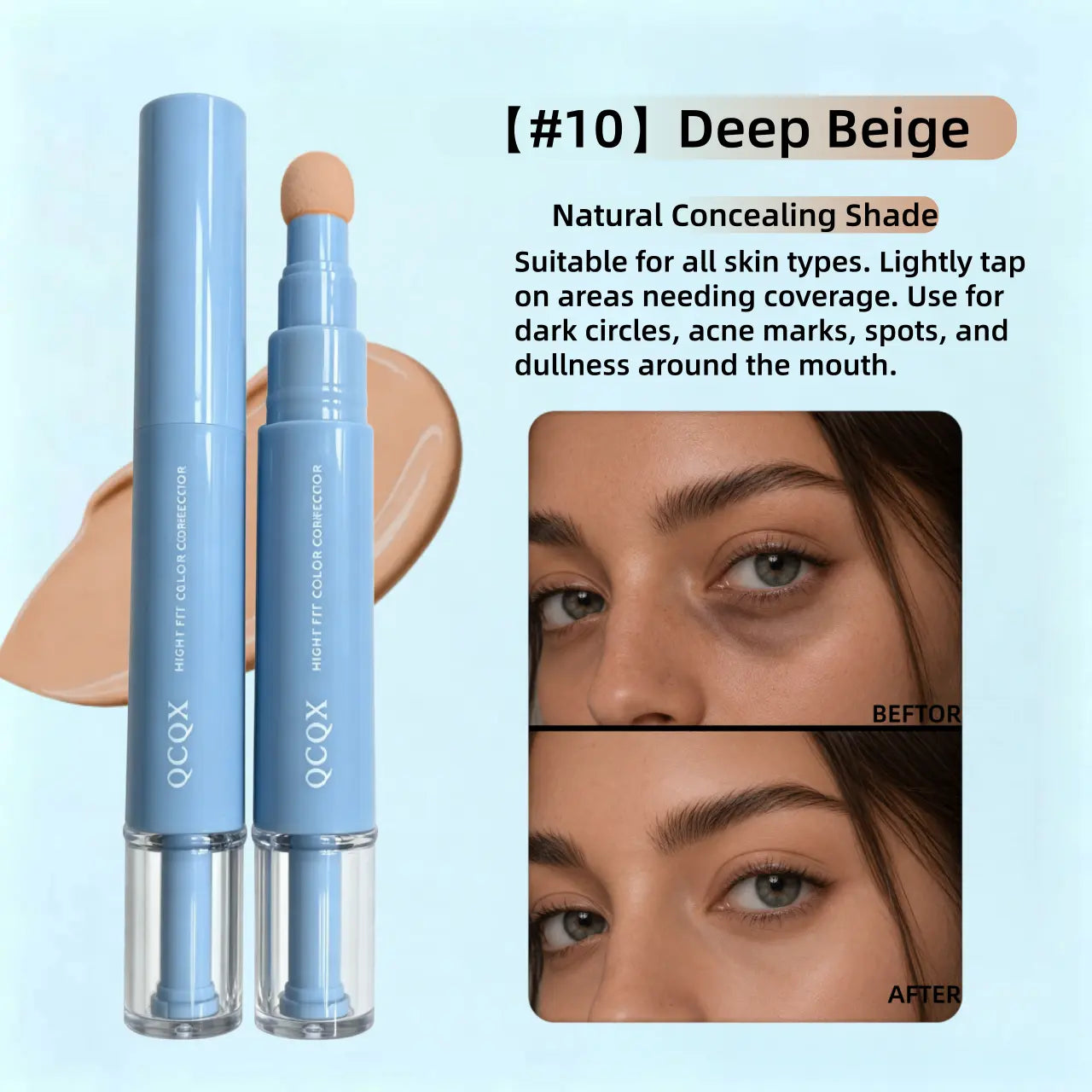【Qcqx】Dual-Effect Concealer & Foundation Eye Concealer - 24-Hour Long-Lasting,High-Coverage Matte Finish.Korean Pressed Powder Foundation for a Flawless Complexion. Covers Acne Marks, Sculpts the Nose, and Nourishes the Skin.